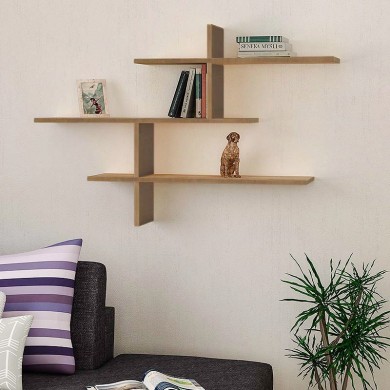 Leo Megapap melamine wall shelf in light brown color 123x22x80cm.