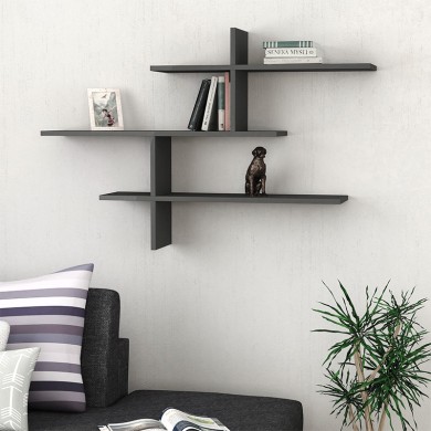 Leo Megapap melamine wall shelf in anthracite color 123x22x80cm.
