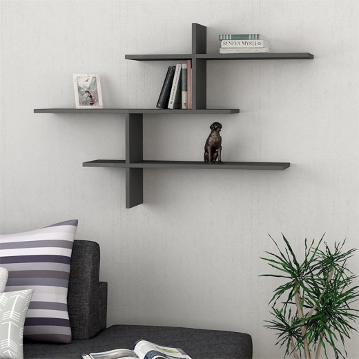 Ραφιέρα τοίχου Leo Megapap χρώμα ανθρακί 123x22x80εκ.