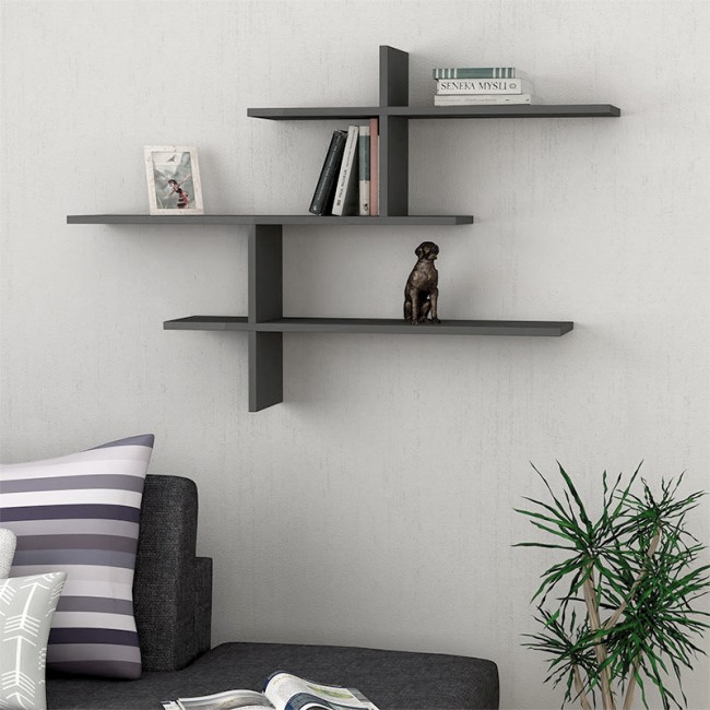 Ραφιέρα τοίχου Leo Megapap χρώμα ανθρακί 123x22x80εκ.