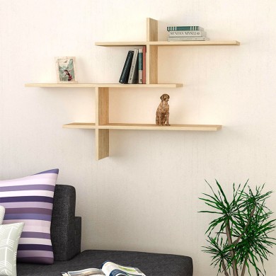 Leo Megapap melamine wall shelf in natural beech color 123x22x80cm.