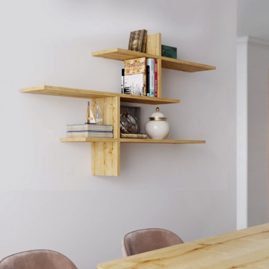 Leo Megapap melamine wall shelf in natural beech color 123x22x80cm.
