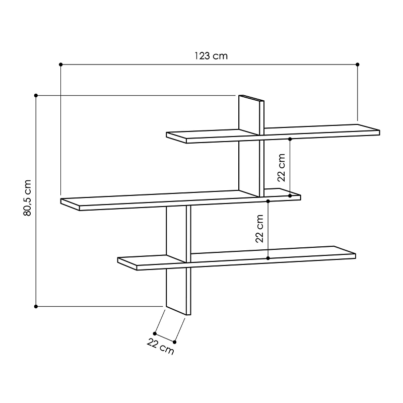 Leo Megapap melamine wall shelf in white color 123x22x80cm.