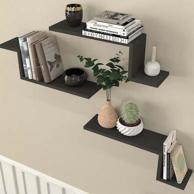 Lowa Megapap melamine 3 pieces wall shelf in anthracite color 57,7x14,5x18cm.