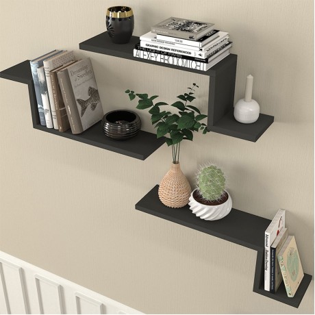 Lowa Megapap melamine 3 pieces wall shelf in anthracite color 57,7x14,5x18cm.