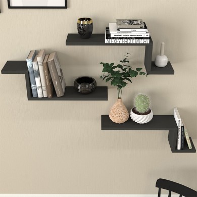 Lowa Megapap melamine 3 pieces wall shelf in anthracite color 57,7x14,5x18cm.