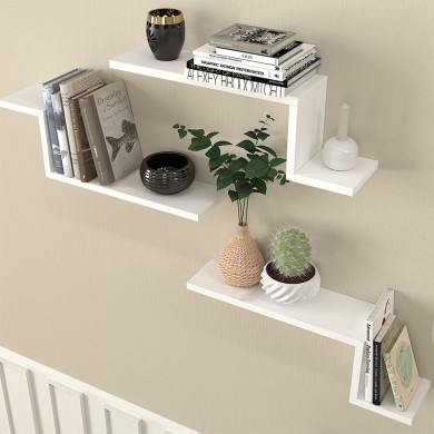 Lowa Megapap melamine 3 pieces wall shelf in white color 57,7x14,5x18cm.