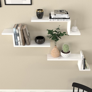 Lowa Megapap melamine 3 pieces wall shelf in white color 57,7x14,5x18cm.