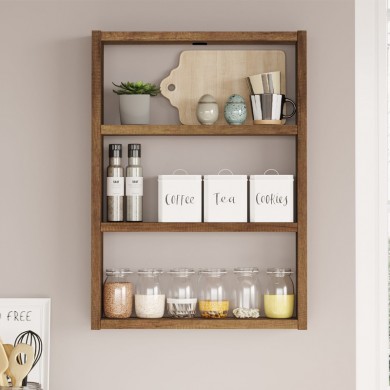 Prena Megapap melamine wall shelf in walnut 43.2x9x60cm.