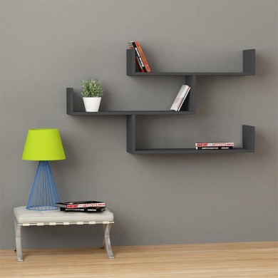 Tibet Megapap melamine wall shelf in anthracite color 119x22x66cm.