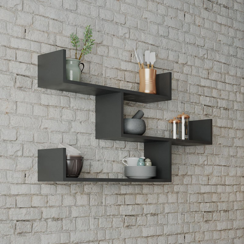 Tibet Megapap melamine wall shelf in anthracite color 119x22x66cm.