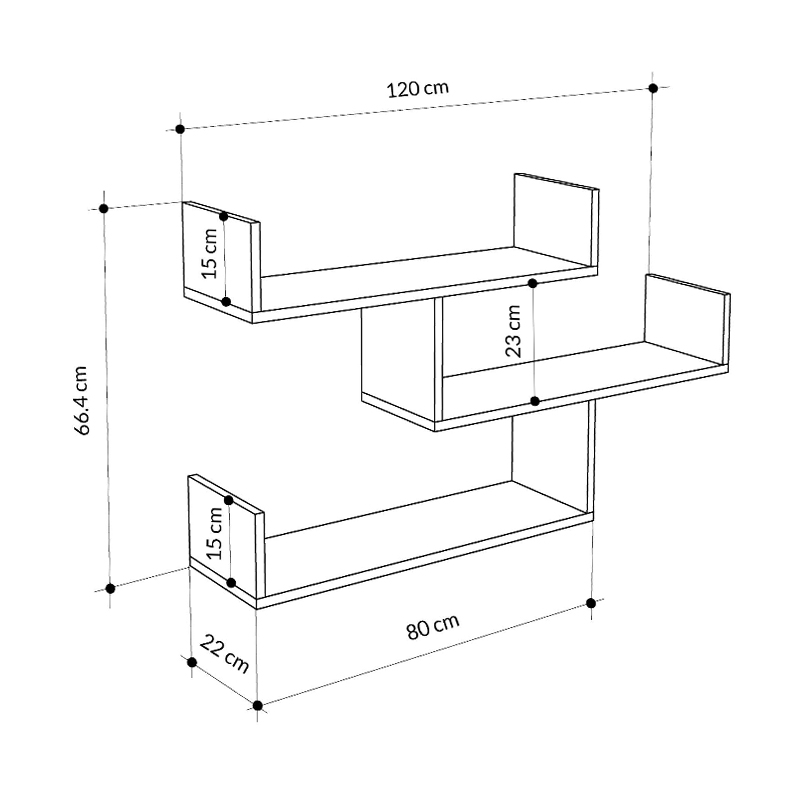 Tibet Megapap melamine wall shelf in anthracite color 119x22x66cm.
