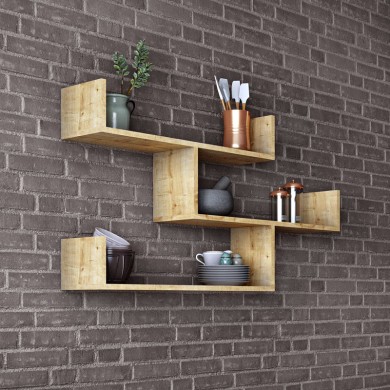Tibet Megapap melamine wall shelf in natural beech color 119x22x66cm.