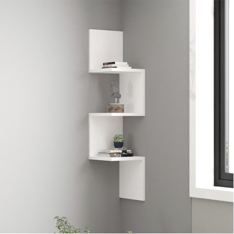 Zikzak Megapap melamine wall shelf in white color 25x25x105.4cm.