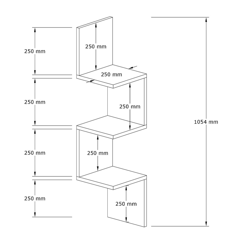 Zikzak Megapap melamine wall shelf in white color 25x25x105.4cm.