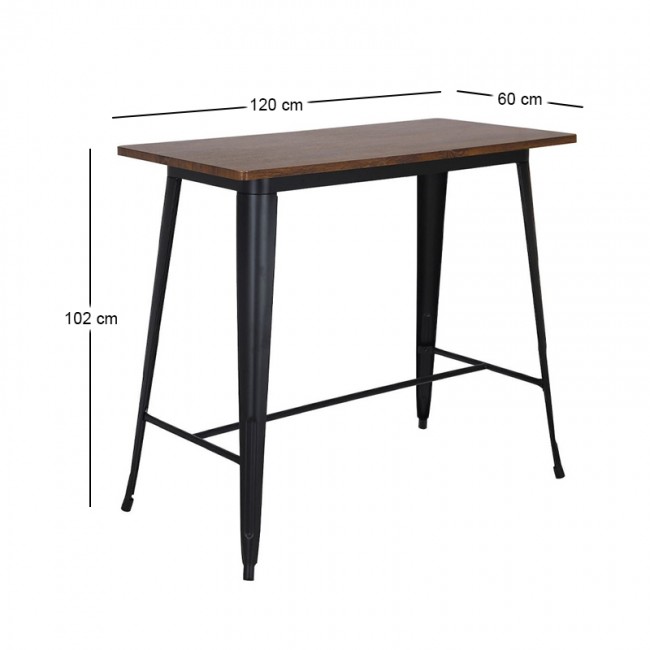 RELIX Wood Dark Oak Τραπέζι Bar-Pro, Μέταλλο Βαφή Μαύρο 120x60x102cm