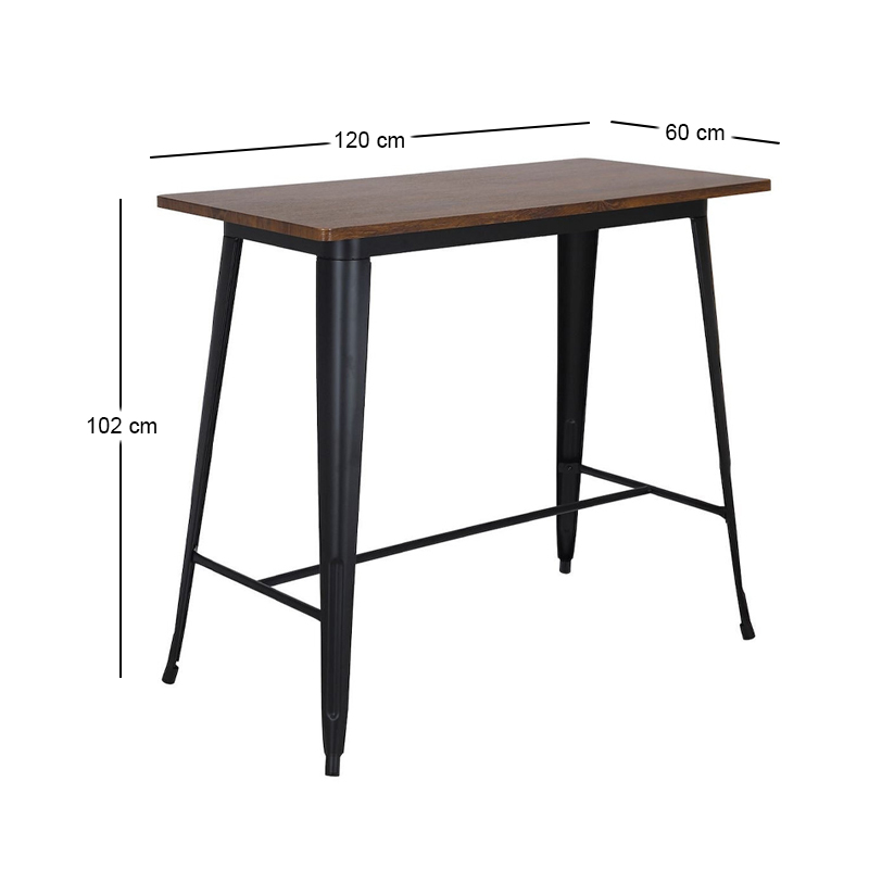 RELIX Wood Dark Oak Τραπέζι Bar-Pro, Μέταλλο Βαφή Μαύρο 120x60x102cm
