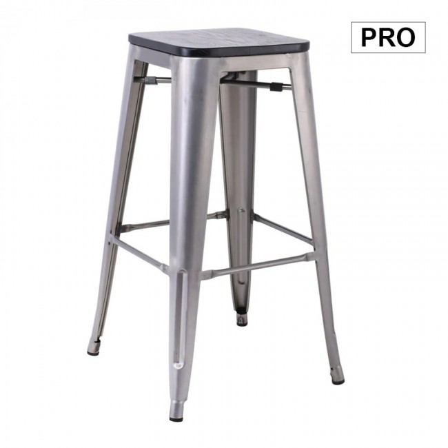 RELIX Wood Σκαμπό Bar-Pro, Απόχρωση Metal με Διακοσμητική Σκουριά, Απόχρωση Ξύλου Μαύρο 43x43 H.76cm