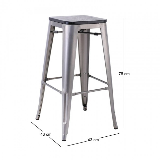 RELIX Wood Σκαμπό Bar-Pro, Απόχρωση Metal με Διακοσμητική Σκουριά, Απόχρωση Ξύλου Μαύρο 43x43 H.76cm
