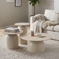 ROVER Set-3 Coffee Tables D.70-50-40cm Metal Beige/Sintered Stone Travertine