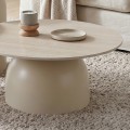 ROVER Set-3 Coffee Tables D.70-50-40cm Metal Beige/Sintered Stone Travertine