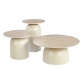 ROVER Set-3 Coffee Tables D.70-50-40cm Metal Beige/Sintered Stone Travertine