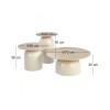 ROVER Set-3 Coffee Tables D.70-50-40cm Metal Beige/Sintered Stone Travertine