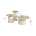 ROVER Set-3 Coffee Tables D.70-50-40cm Metal Beige/Sintered Stone Travertine