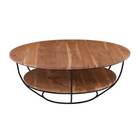 ROY-W Coffee Table d.90x35 Acacia Natural Finish (Black Paint)