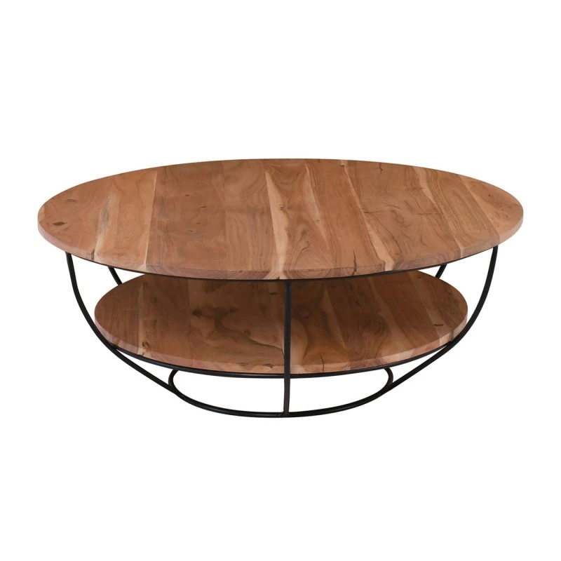 ROY-W Coffee Table d.90x35 Acacia Natural Finish (Black Paint)