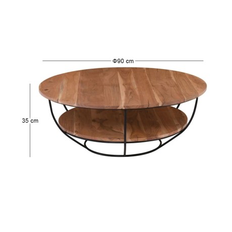 ROY-W Coffee Table d.90x35 Acacia Natural Finish (Black Paint)