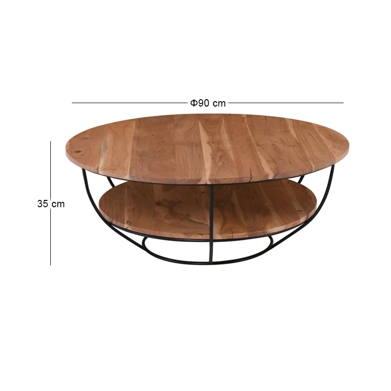 ROY-W Coffee Table d.90x35 Acacia Natural Finish (Black Paint)