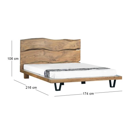 ROYAL Bed (for Mattress 150x200cm) Acacia Natural Finish (Black Paint)