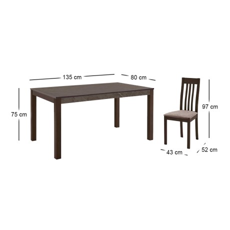 SABINIO Set (1+4) Dark Walnut/Fabric Camel/Melamine Greystone