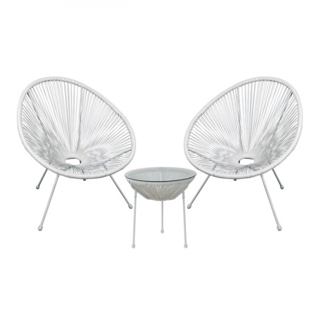 ACAPULCO Set (3-pcs) White Steel, White Plastic Rattan