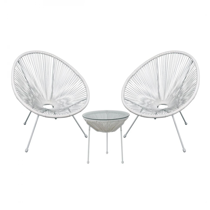 ACAPULCO Set (3-pcs) White Steel, White Plastic Rattan