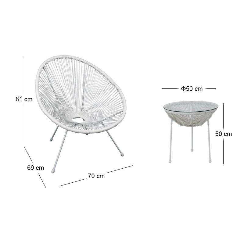 ACAPULCO Set (3-pcs) White Steel, White Plastic Rattan