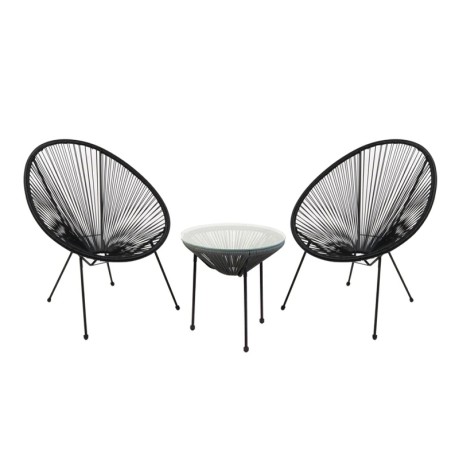 ACAPULCO Set (3-pcs) Black Steel, Black Plastic Rattan