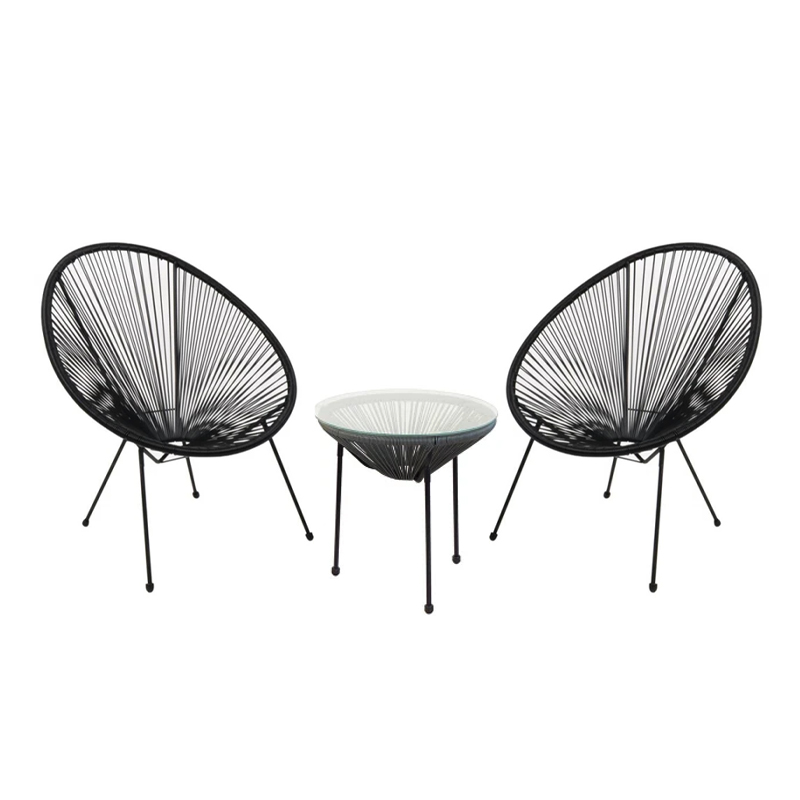 ACAPULCO Set (3-pcs) Black Steel, Black Plastic Rattan