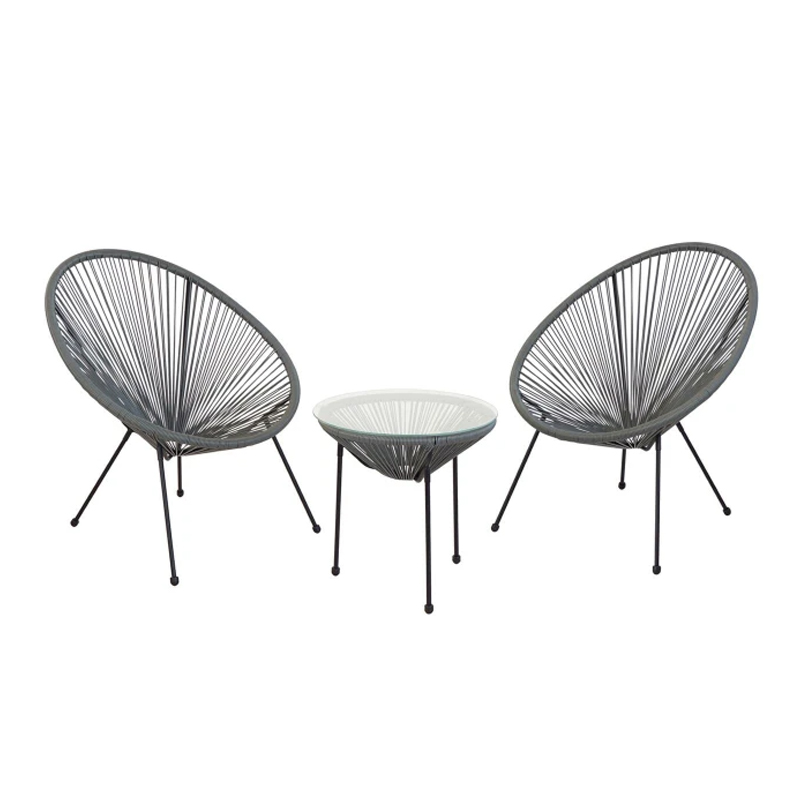 ACAPULCO Set (3-pcs) Black Steel/Grey Plastic Rattan