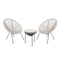 ACAPULCO Set (3-pcs) Black Metal, White-Black Plastic Rattan