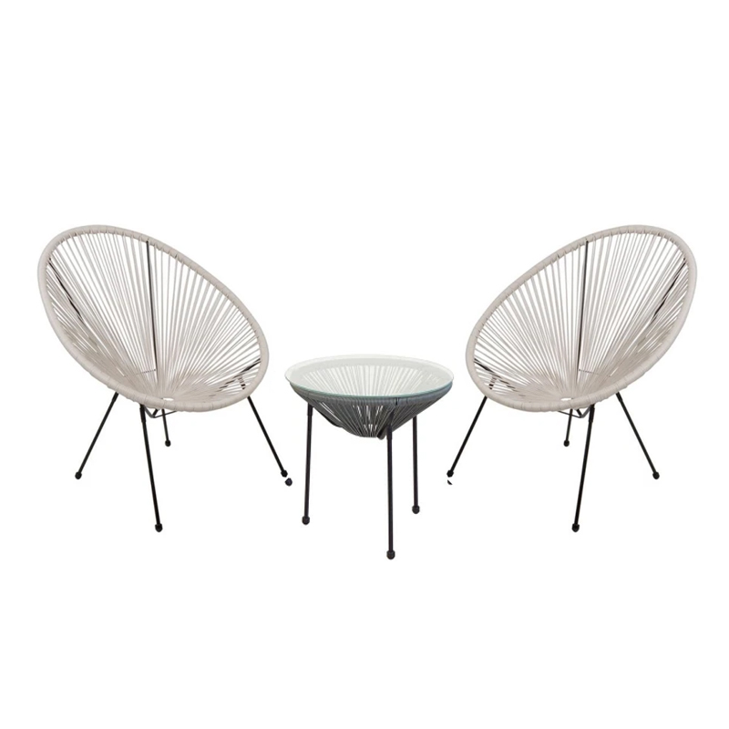 ACAPULCO Set (3-pcs) Black Metal, White-Black Plastic Rattan