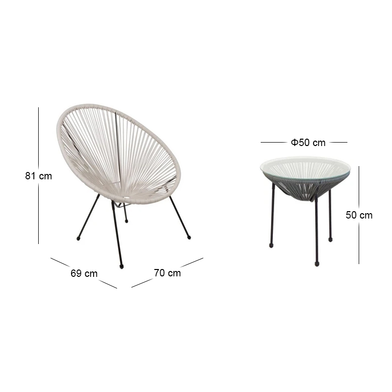 ACAPULCO Set (3-pcs) Black Metal, White-Black Plastic Rattan