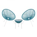 ACAPULCO Set (3-pcs) White Steel, Blue Plastic Rattan