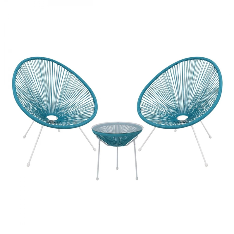 ACAPULCO Set (3-pcs) White Steel, Blue Plastic Rattan