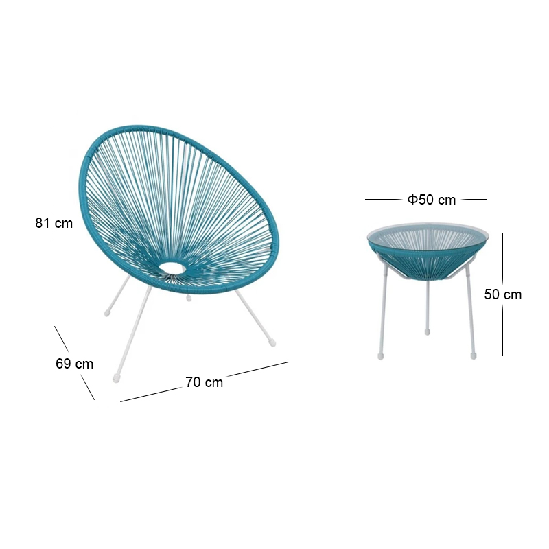 ACAPULCO Set (3-pcs) White Steel, Blue Plastic Rattan