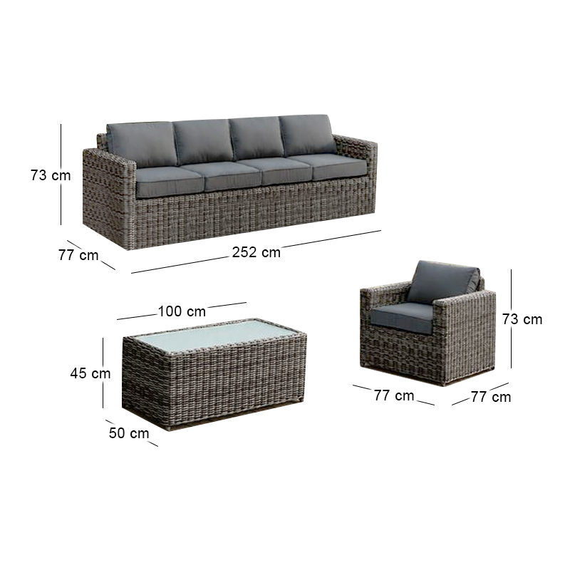 ARIZONA Set-4s Grey/Brown Wicker (Cushions Anthracite)