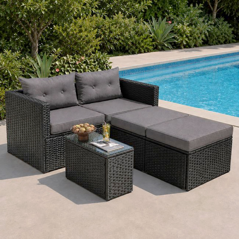 JAKARTA Set K/D Multifunctional (5pcs) Metal, Wicker Black, Cushions Grey