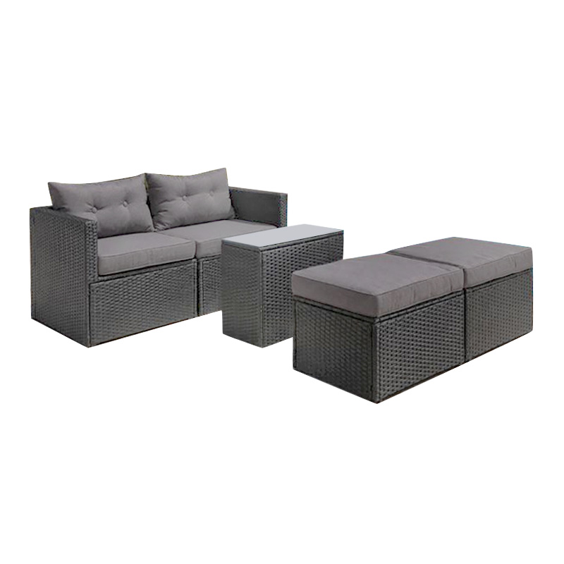 JAKARTA Set K/D Multifunctional (5pcs) Metal, Wicker Black, Cushions Grey