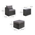 JAKARTA Set K/D Multifunctional (5pcs) Metal, Wicker Black, Cushions Grey